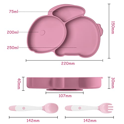 Vicloon Toddler Plates, Pink Silicone Suction Divided Plate for Self Feeding Training and Non-Slip Weaning on High Chairs or Tables - Image 2