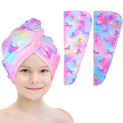Basumee FT003701@#GRLAFBA Microfiber Hair Towel Wrap For Kids 2 Pack Rapid Drying Hair Towel With Button Hair Turbans For Wet Hair Wraps Head Towel Wrap For Women And Girls thumb #7