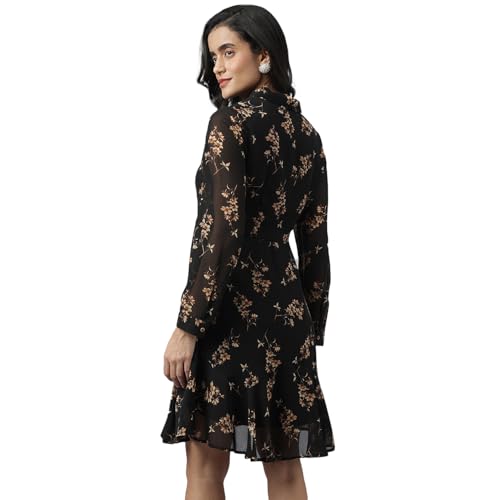 Image of Latin Quarters Women Black Casual Printed Full Sleeve Dres