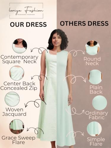 Image of Leriya Fashion Women's Jacquard Sleeveless Maxi Dress | Round Neck A-Line Long Dress for Party, Brunch & Casual Wear