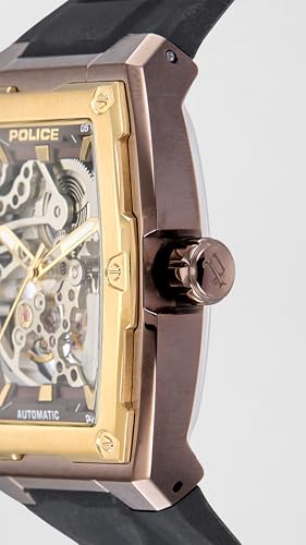 Image of Police Automatic Brown Rectangular Dial Men's Analog Watch | Stainless Steel Strap Material | Water Resistant Watch - PLPEWJL0072203
