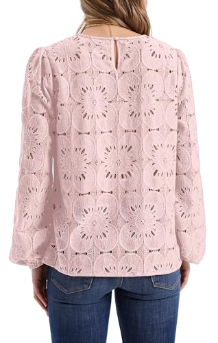 Image of OFEEFAN Blouses for Women Dressy Casual Spring Tops 2026 Summer Outfits Flower Lace Crochet Long Sleeve Shirts
