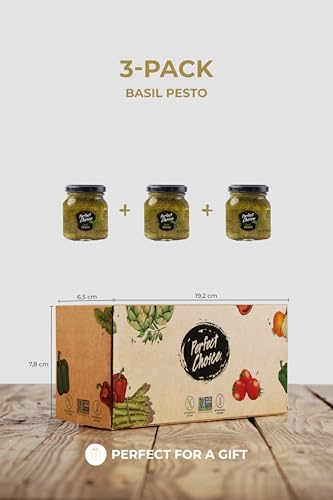 Image of Perfect Choice Basil Pesto Sauce 3 Pack - Gourmet Ready-to-Use Italian Pesto, Rich Flavor Basil Sauce Set, Single-Serve Bottles for Pasta Chicken Salads & Snacks, Convenient Sampler Gift Pack