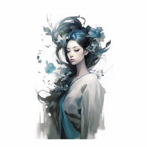 Décoration murale grand format pour cacher un mur vide tableau turquoise portrait femme fleurs