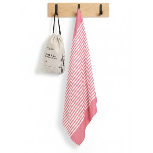 Image of Mush Grab & Go Bamboo Travel Towel | 100% Bamboo Bath Towel for Beach, Hiking & Gym Towel for Men Workout | Compact Towels with Travel Bag | 60x120 cms, 250GSM Quick Dry & Featherlight | Red Stripes