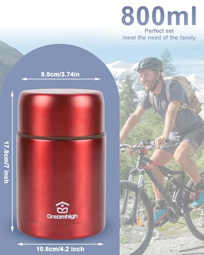 Dreamhigh® Boîte Alimentaire Isotherme 800ml avec Sac à Lunch, Thermo Isolant Contenant avec Cuillère, Thermos Alimentaire Chaud sans BPA, pour Ecole, Bureau, Camping (Rouge) – vue 6