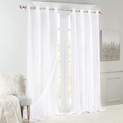 Image of Winter White Curtains Double Layered Solid and Sheer Window Treatment Panels Pair with Grommet Top for Living Room Patio Door, 52 x 96 inches, Winter White, 2 PCs