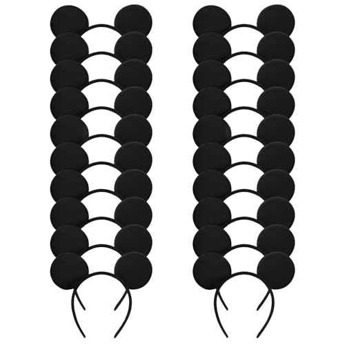Swinnet 20 Pack Mouse Ears Solid Black ears Headband for Birthday Party Supplies and Mouse Themed costume Cosplay Decoration