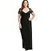Produktbild VEMOW Plus Size Elegante Damen Frauen Casual Kurzarm Kalt Schulter Boho Blumendruck Casual Täglichen Party Strand Langes Kleid Schulterfrei Strandkleid(X1-Schwarz, 54 DE / 5XL CN)