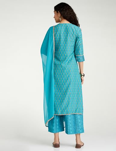 Image of BIBA Women Art Silk Straight Kurta Palazzo Suit Set