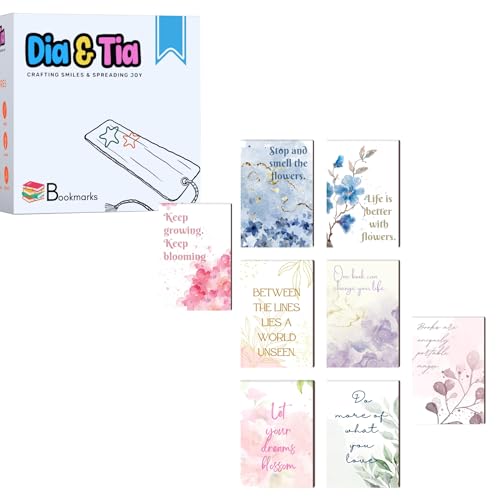 Image of Dia & Tia - 8 Elegant & Durable Themed Magnetic Bookmarks Set � Nature, Fantasy, Inspirational Quotes, and More | Perfect for Book Lovers, Students, and Gift Ideas (Floral, Large - 5x15 cm)