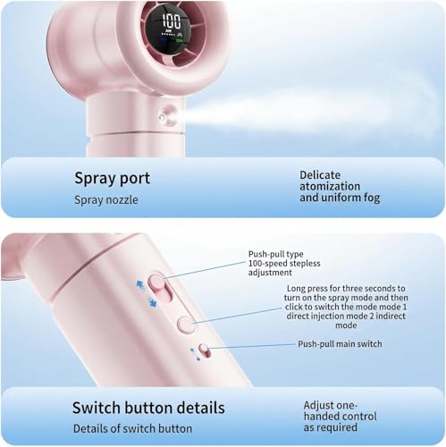 Image of Sevenaire Handheld Portable Fan with Mist, Hand fan for summer, High Speed & LED Display - Personal Fans Portable Rechargeable, 16000 RPM Turbo Mini Fan for Travel, Outdoor, Home, Office (Pink)