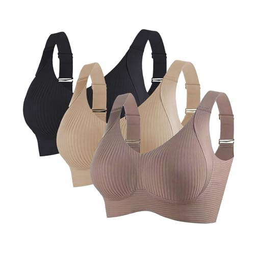 3er Pack BH Damen ohne Bügel Bequemer Starker Halt für Große Brüste Push Up Bra Nahtloser Bügelloser Vollschalen Wohlfühl Büstenhalter Verstellbar Bustier Damen Seamless BH