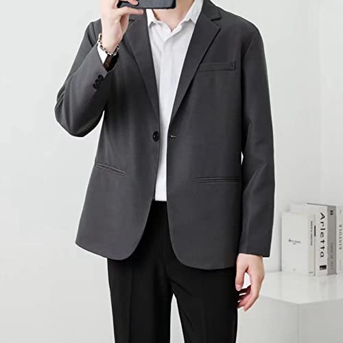 Dawwoti Casaco esportivo masculino casual, jaqueta de um botão, jaqueta blazer masculina, Cinza escu