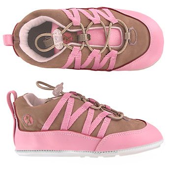 Calçado sem cadarço esportivo e elástico Preschoslians I'm Walking Barefoot, Tan Pink Nubuck, 23