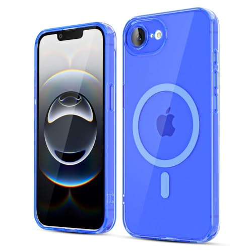 LoeoeL for iPhone 17e 16e Case Clear Mag Safe, Magnetic Transparent TPU Silicone Compatible with Magsafe Phone Case for Women, Slim Thin Glossy Non-Yellowing Bright Hard Plastic, Neon Blue