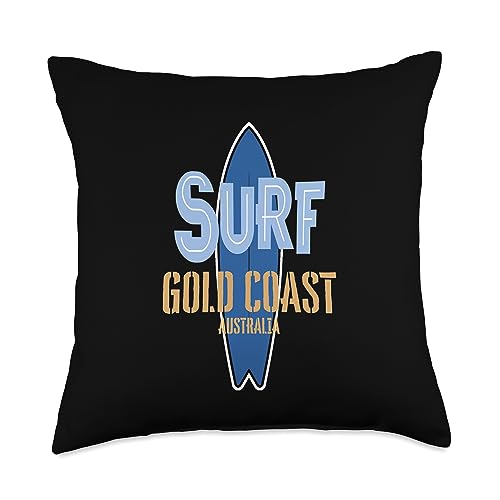 Gold Coast Surfing by Vertical Blue Designs, Surfing Gold Coast in Australia, Surfboard Throw Pillow, 18x18, Multicolor