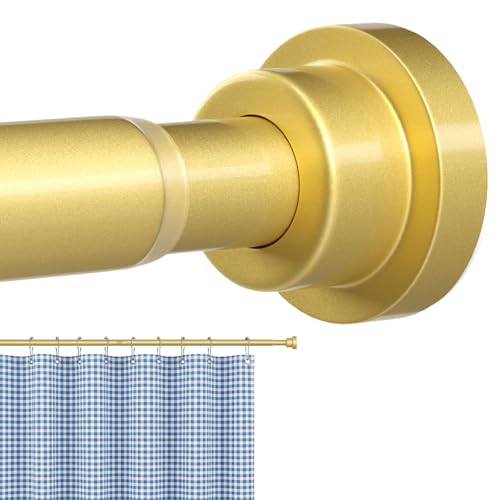 Image of Shower Curtain Rod Gold Tension Rod 45 to 77 Inch Spring Curtain Rod Shower rod Non Slip shower curtain rod 1pcs for Windows No Drilling Adjustable Tension Rods of Curtain Window Closet Kitchen