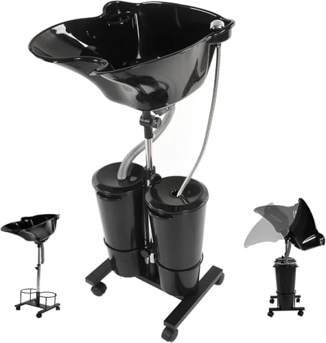 Adjustable Portable Shampoo Bowl with Electric Pump,Hair Washing Station Sink with Buckets & Drain Hoses,Portable Wash Bowl for Hairstylist,Portable Salon Sink Hair Wash Basin for Home Barber Use