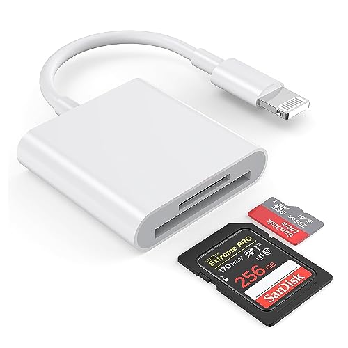 [Certifié Apple MFi] Lecteur de Carte Lightning vers SD pour iPhone, lecteurs de Carte mémoire à Double Emplacement pour Carte SD/TF, Adaptateur de Lecteur...