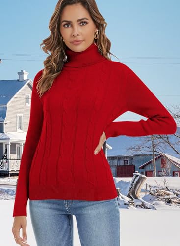 Image of ANFTFH Womens Turtleneck Sweater 2025 Ribbed Knit Top Pullover Sweaters