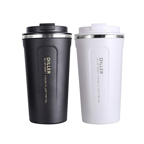 Diller Voyages Classic IT8768 - Tazas de viaje para café térmicas de acero inoxidable, 450 ml, color blanco