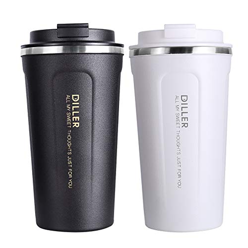 Diller Tazze da Viaggio per caffè Thermos Termica Inox 450ml/350ml Voyages Classic IT8768 (450ml, Bianco)