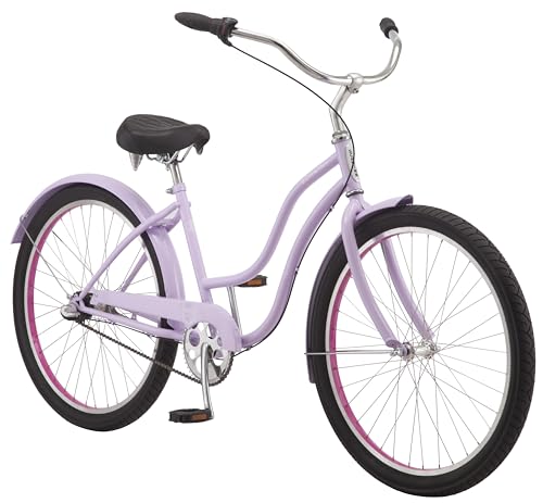 Schwinn Mikko Beach Cruiser Bike for Adult, 3-Speed, Coaster Brake, 26-Inch Wheels, 17-Inch Steel Frame, Full Front & Rear Fenders, Classic Handlebar, Purple