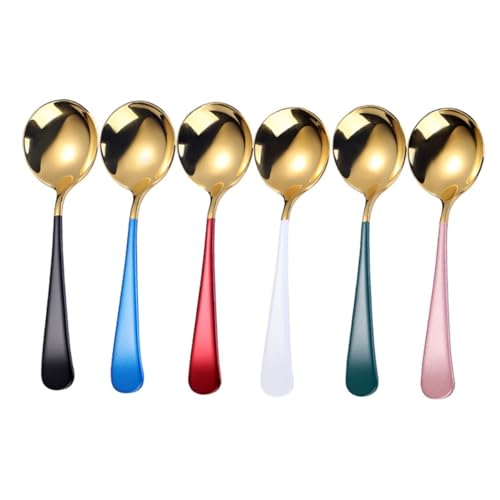 iplusmile 家用丸型スプーン 食事用スープスプーン ビビンバ対応 多用途デザート アイスクリーム兼用 食洗機対応シンプルデザイン