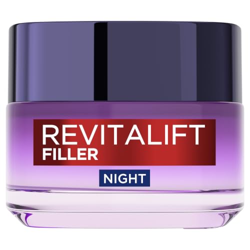 LOréal Paris Night Cream Revitalift Filler Replumping Anti-Ageing Hyaluronic Acid Night Cream Smooth Wrinkles Moisturise and Replumps Skin with Micro and Micro-Epidermic Hyaluronic Acid 50ml