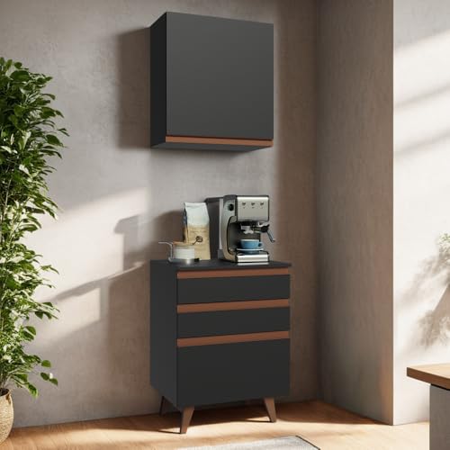 Image of Madesa Modular Kitchen Cabinet Set Reims Line, 60 cm Wide, White Finish, 3 Drawers, Overhead Door Cabinet, Rustic Wood Feet
