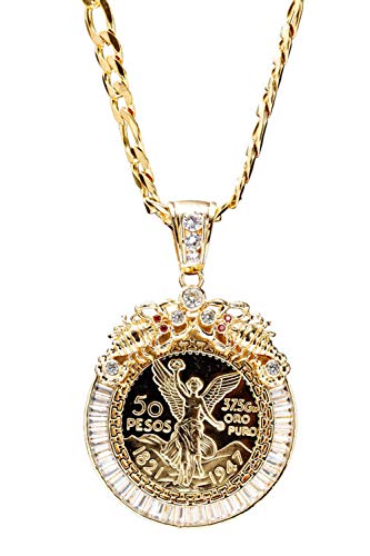 Rosarios Y Mas Brand 24K Gold Plated 50 Pesos and Mexican Eagle Centenario with 26 Necklace
