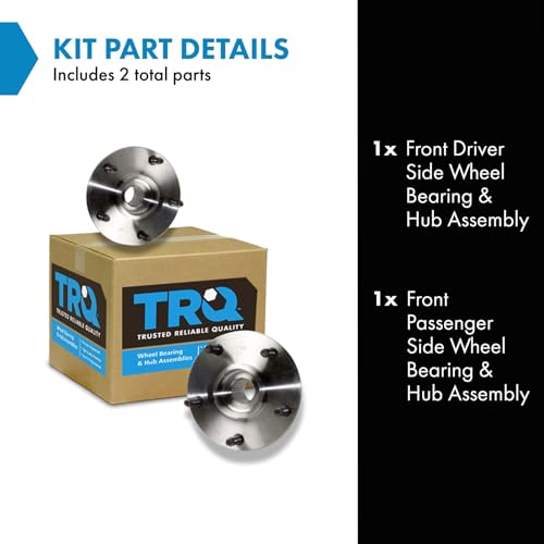 Image of TRQ Front Left and Right Wheel Bearing and Hub Assembly Set 2 Piece Compatible with 1994-1996 Dodge Ram 1500 4WD 1997-1999 Ram 1500 4WD with 2 Wheel ABS Brakes
