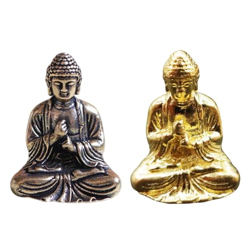 RNSKFG 2 Mini Brass Buddha Statues, Sculpture Ornaments, Retro Decorations, Suitable For Home, Office, Desk.