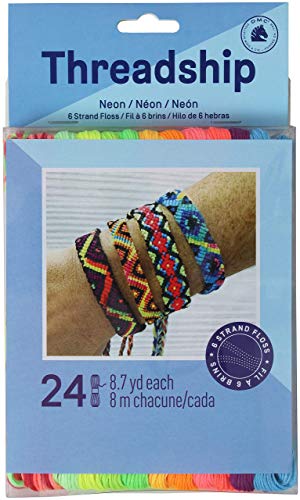 DMC - Pack 24 madejas multi - hebras - colores neón (8mts por madeja) – Hilo de bordar | Kit de bordado punto de cruz, tricot, pulseras de la amistad, manualidades Craft | Hilo de coser