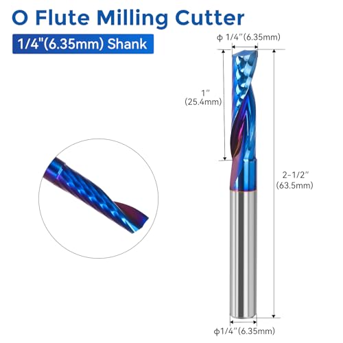 Image of Single Flute End Mill 1 /4 inchShank, Carbide CNC Spiral Router Bit, O Flute Milling Cutter for Aluminum Plastic Acrylic PVC