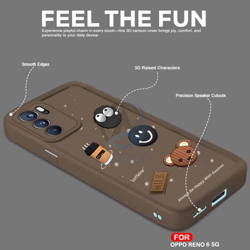 Image of AESTMO Back Case Cover for Oppo Reno 6 5G Cover | Cute Fun Cartoon 3D Ball | Coffee Silicone Case | Full Body Protection | Camera Protection Back Cover for Oppo Reno 6 5G (Brown)