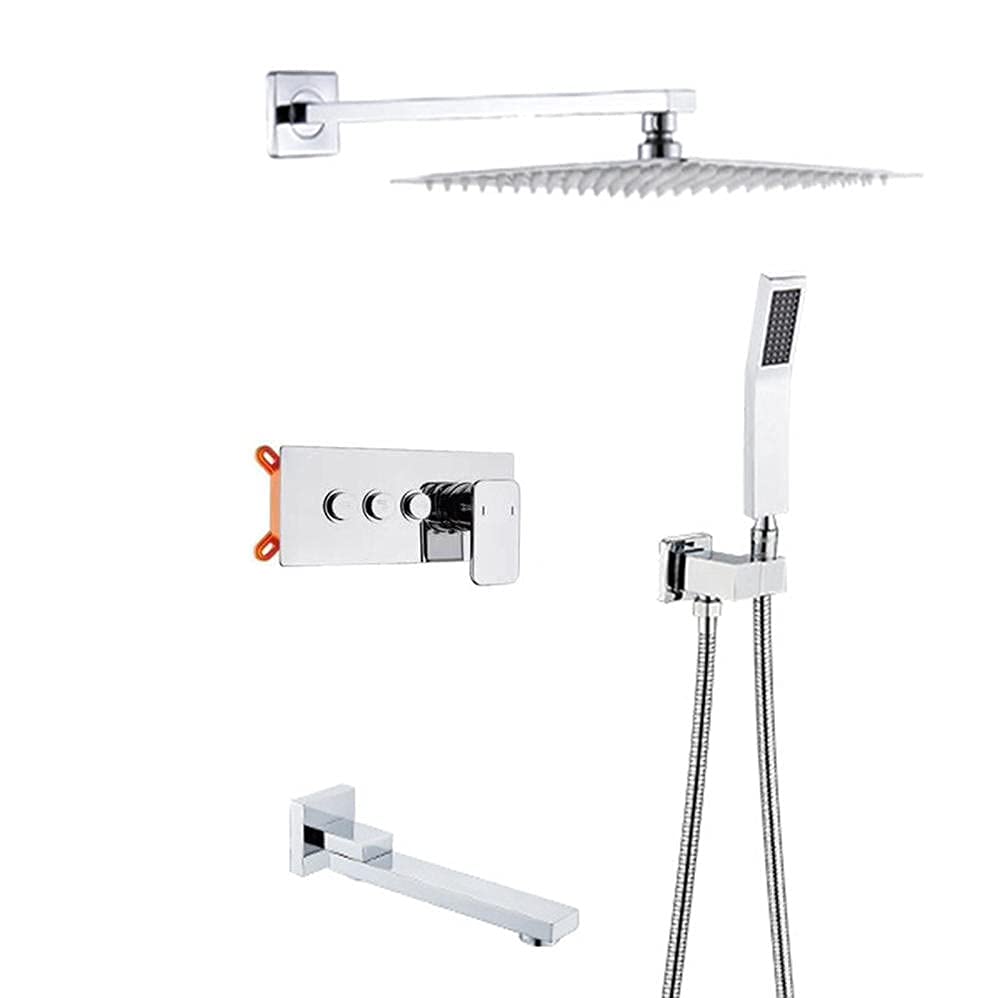 Ensemble de douche 3 fonctions avec mitigeur et pommeau carré de 25 cm chromé