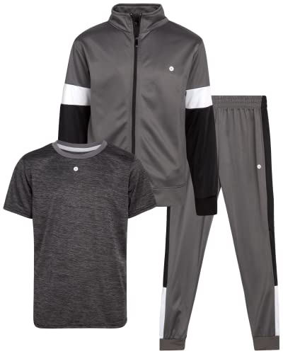 RBX Boys Sweatpants Set - 3 Piece Tricot Boys Joggers T Shirt and Zip Up Kids Sweatshirts Activewear Athletic Sets (8-12)