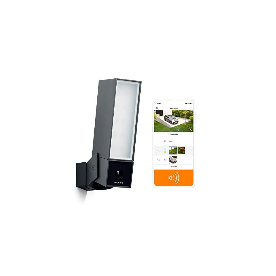 netatmo caméra de surveillance extérieure intelligente avec sirène 105db, wifi, eclairage intégré, détection des mouvements, vision nocturne, aucun abonnement, noc s fr