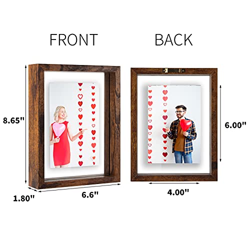 Wiftrey 2 Pack 4X6 Floating Picture Frames, Double Glass Rustic Photo Frame For Wall Hanging Or Tabletop Standing, Displays Photo Up To 6X8, Brown #TOP1