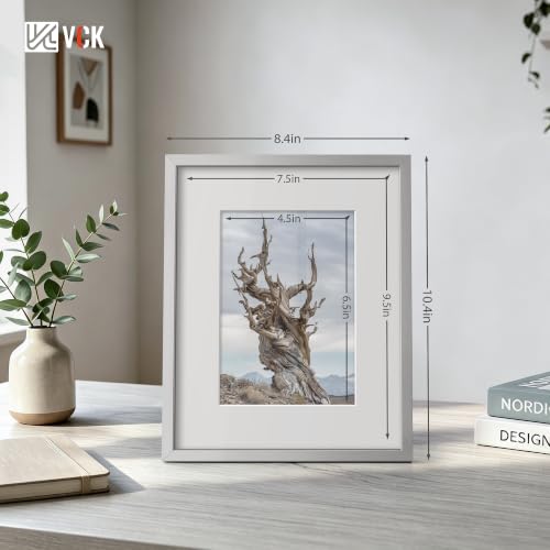 Image of VCK 8x10 Picture Frame Silver Metal, Real Glass, 5x7 Mat, 6 Pack, for Arts