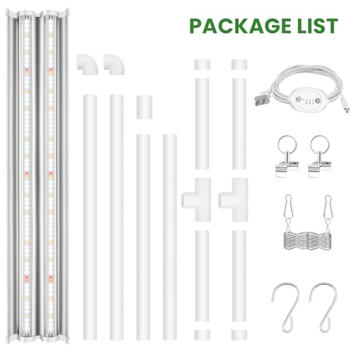 Wolezek Grow Lights for Seed Starting with 6/9/12H Timer, 2ft T5 144 LEDs Full Spectrum Grow Light Seedling with Stand for Indoor Plants, 32W High Output Seed Starter Light Kit, Height Adjustable