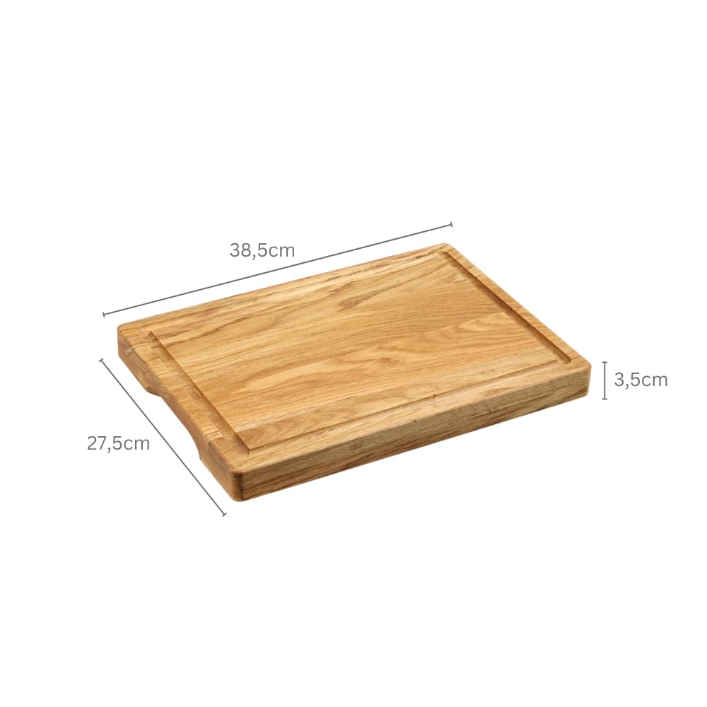 KESPER 49100 Planche à découper en bois de chêne | Certifié FSC | Extra solide 3,5 cm | Avec poignée creuse et huile BIOFA | 38,5 × 27,5 cm