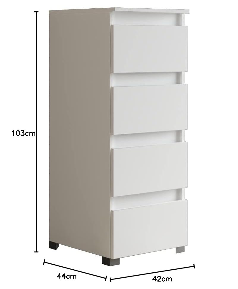 Credenza Lucida Bianca 160x40x68 Cm Con 4 Cassetti E 2 Ante | Ripiani Regolabili | Moderna