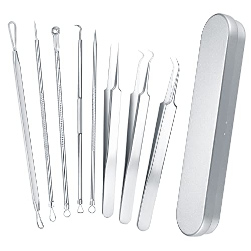 8 Piezas Kit Herramientas para Eliminar Espinillas, Removedor para Quitar Espinillas, Extractor de Acné Eliminación Puntos Negros de Acero Inoxidable para Piel Facial Nariz
