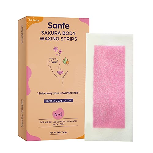 Image of Sanfe Sakura Body Wax Strips for Sensitive Skin with Complementary Cleansing Wipes - 10 Strips & Sanfe Bikini Line Hair Removal Cream For Women - 100gm