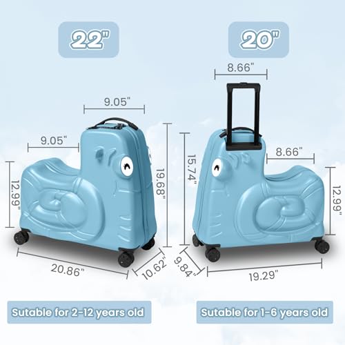 Kids Luggage, Kids Ride-on Luggage with Spinner Wheels Suitcase, Kid's Ride-On Suitcase Help Your Child Relax, Carry On Trolley Luggage with Password Lock, 22"3