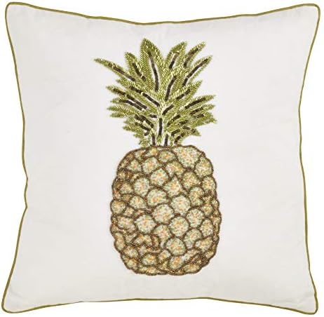 SARO LIFESTYLE Beaded Pineapple Throw Pillow with Poly Filling