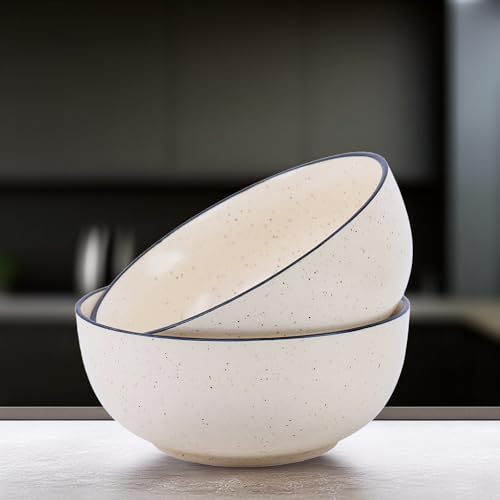Image of Niyara Ceramic Printed Bowl Set of 2 | Premium Serving Bowls for Snacks, Soup & Desserts | Microwave & Dishwasher Safe (White with Black Border)